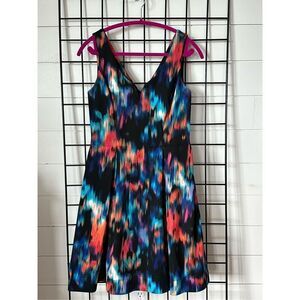 Calvin Klein Dress Womens 10 Bright Watercolor Sleeveless Fit & Flare Sweetheart